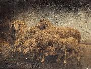 Heinrich von Angeli Sheep in a barn oil on canvas